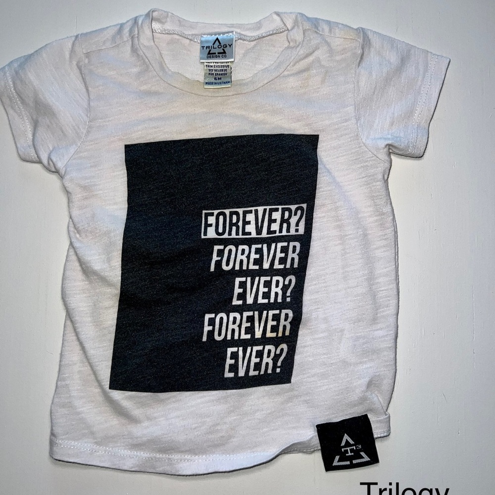 Trilogy White T-Shirt with Black Graphic